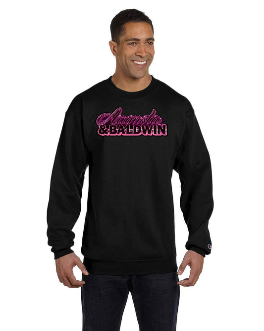 Augusta & Baldwin Black Champion Sweater with Neon Chrome Logo Print